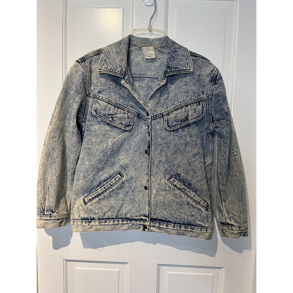 Vintage 90s Acid Wash Denim Jacket Size L Made in Brazil 100% Cotton Snap Front